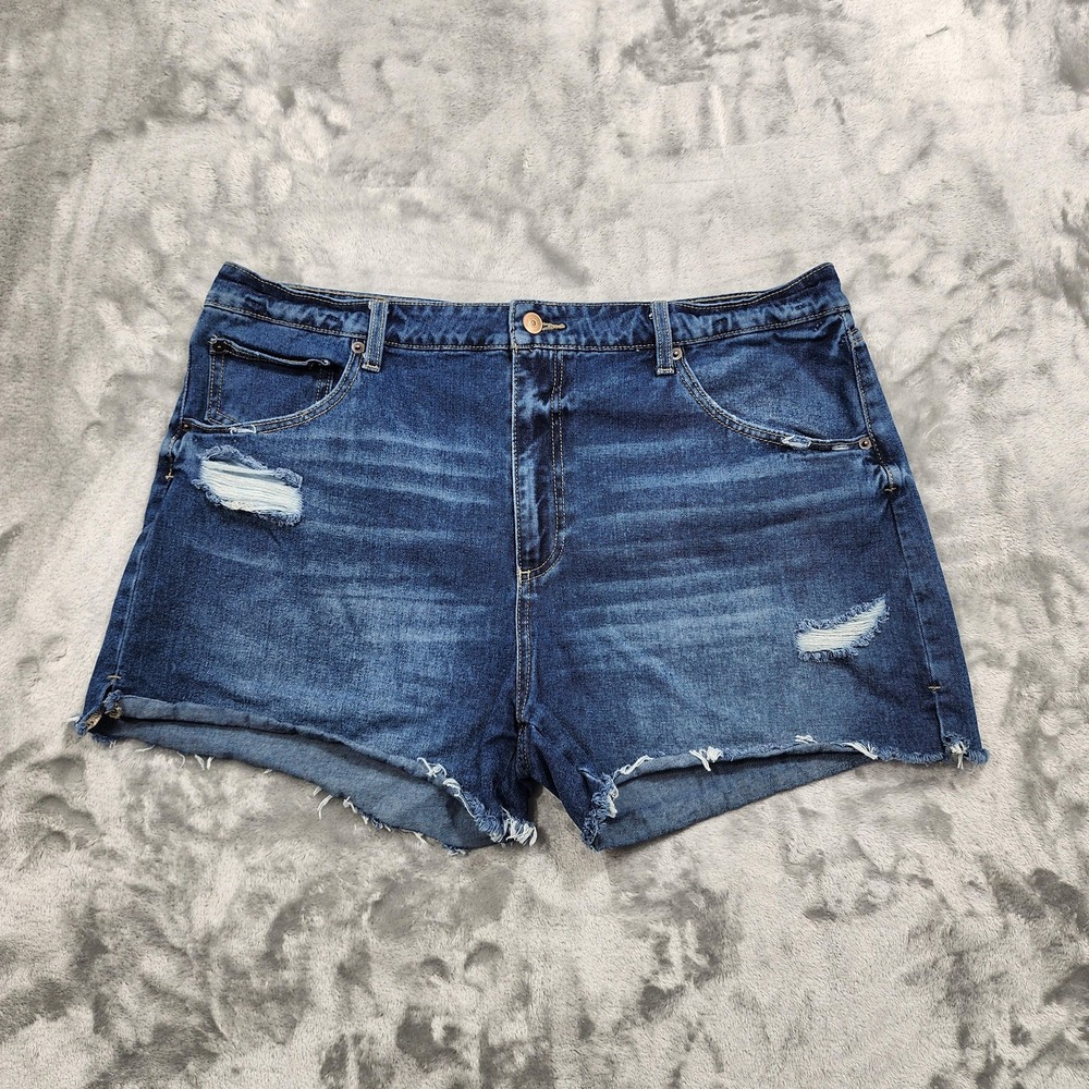 No Boundaries Shorts Womens 19 Juniors Blue Distressed Cutoff Stretch Denim